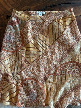 Banana Republic Orange and Cream Printed A-Line Midi Skirt